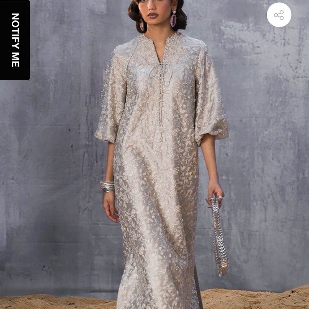 Elegant Silver-Tone Embroidered Maxi Dress